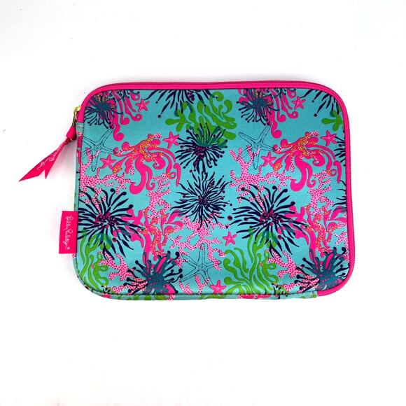EUC Lilly Pulitzer iPad/Tablet Neoprene Blue Pink Nautical Case Holder Zipper - Picture 2 of 8